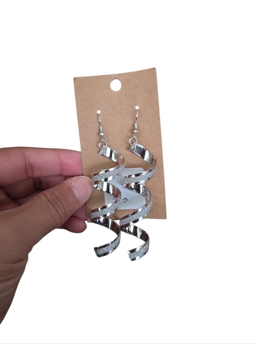 Silver Spiral Dangle Earrings 3.5"